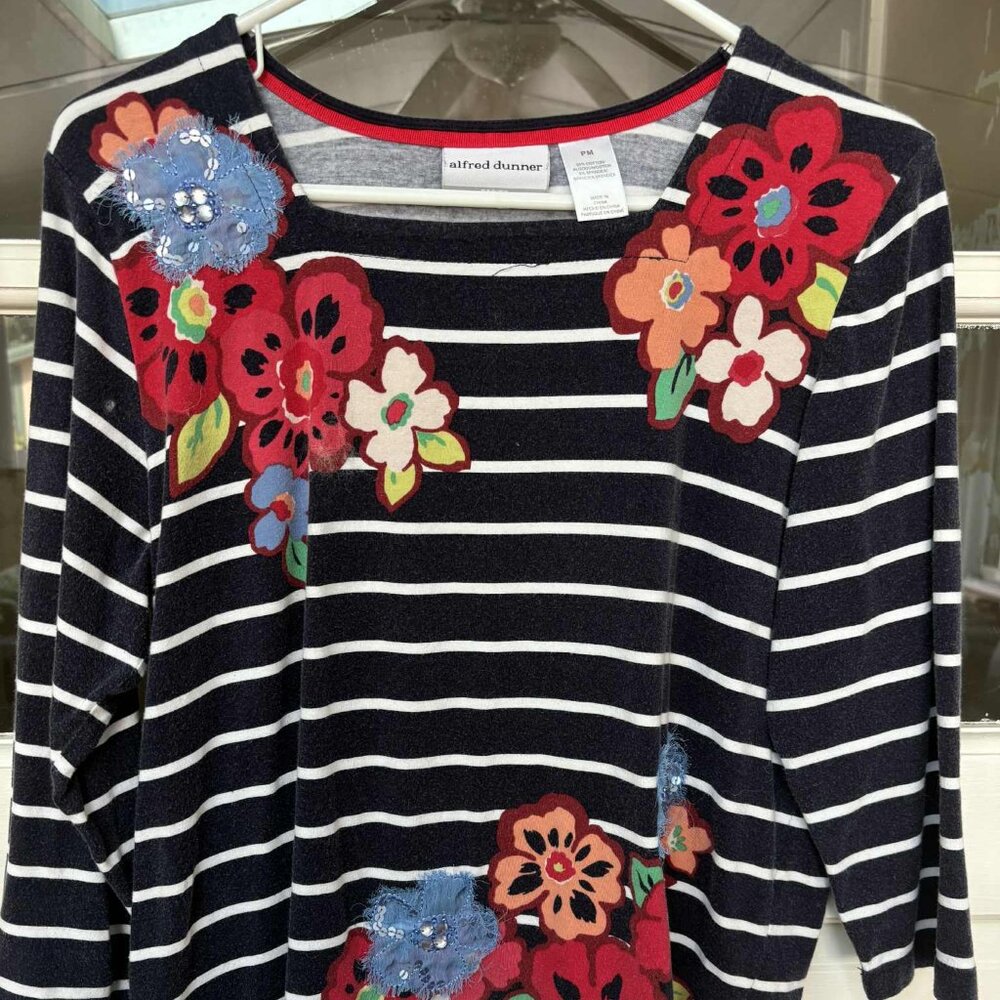 Alfred Dunner Navy Striped Top PM